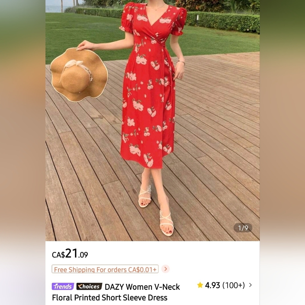 2/22$ - NWOT - Summer Floral Red Wrap Dress